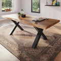 Esstisch Esszimmertisch 200 100 trelevo, 100 cm, Akazienholz massiv, Tischplatte naturfarben, echte Baumkante, X-Gestell schwarz, Baumkantentisch