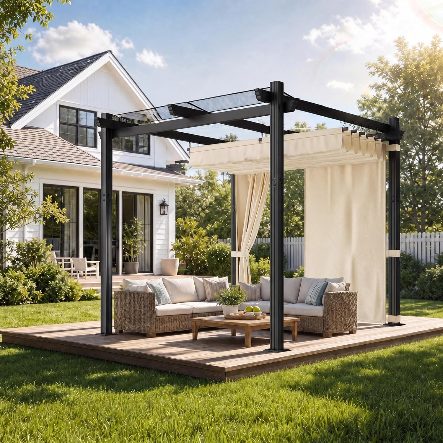 JUMMICO Aluminium Pergola Pavillon 3 × 3 m wasserdicht stabil Winterfest, Gartenpavillon, 8 cm, 1,0 mm, 1–2 Stunden