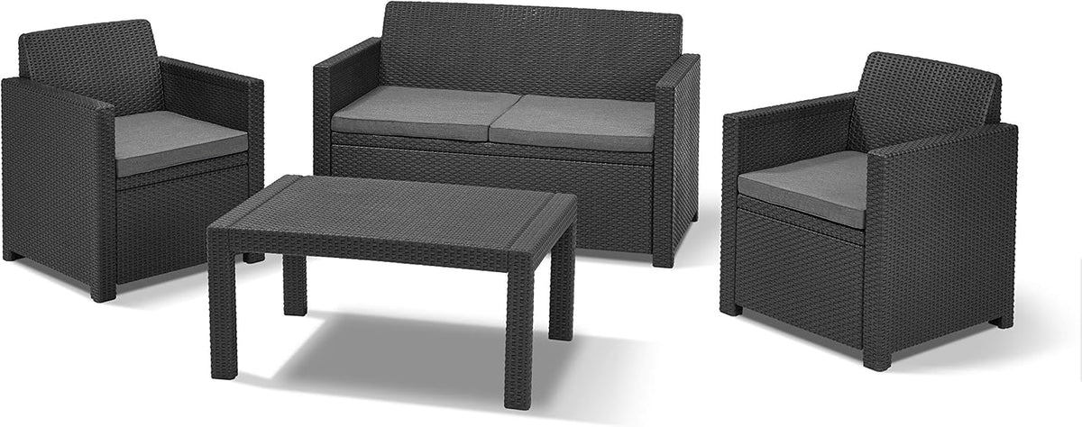 Allibert by Keter Merano Gartenmöbel Set aus Kunststoff, Sessel, Sofa, 77 cm, 43 cm, 6 cm
