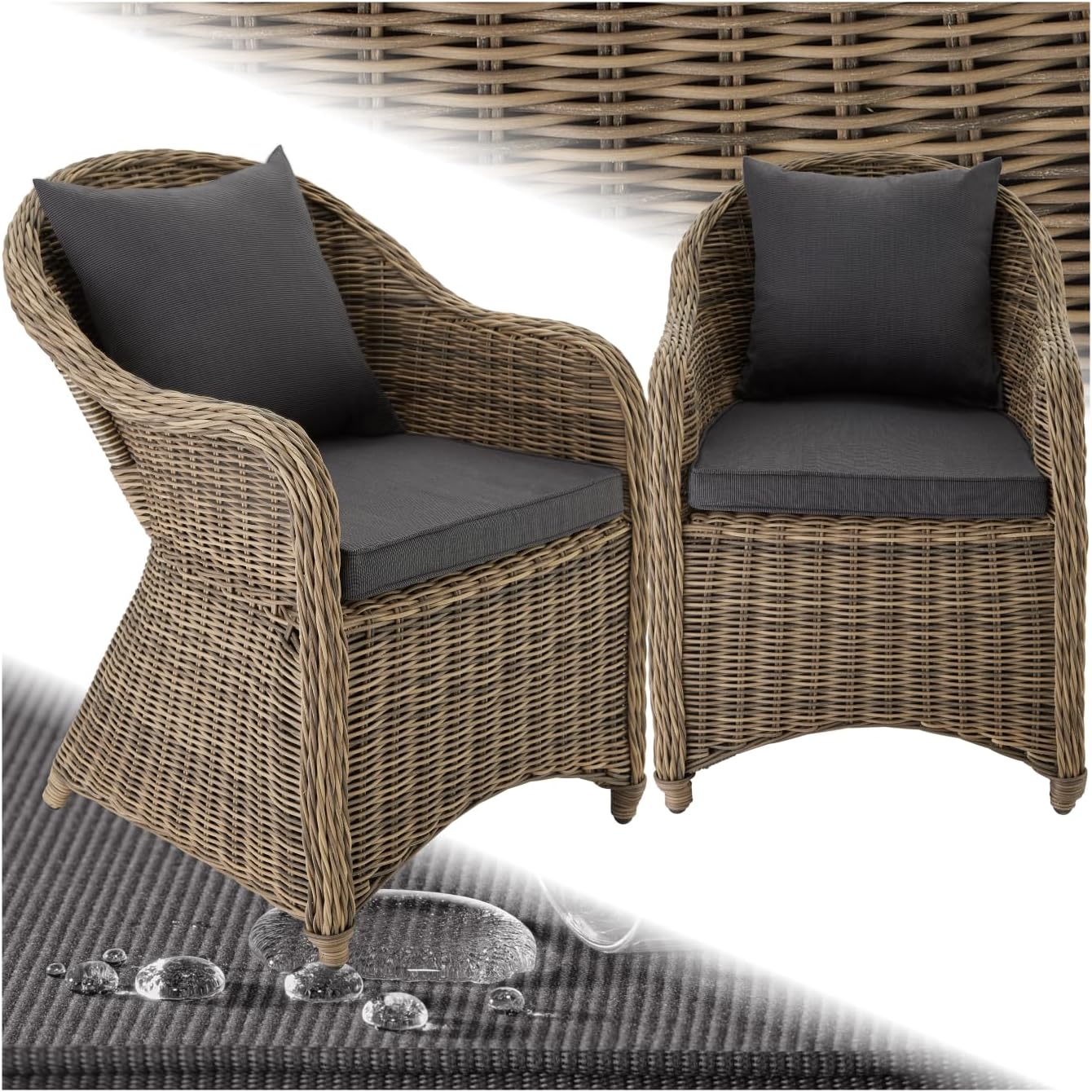 Tectake Alu Polyrattan Gartenstuhl 2er Set, Gartensessel, Balkonsessel
