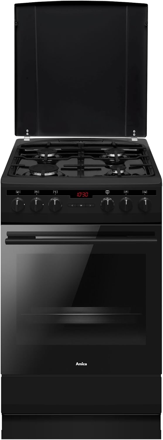 Amica SHEG 904 000 SM Standherd/mit Gaskochfeld, Elektro-Backofen, Edelstahl, Schwarz