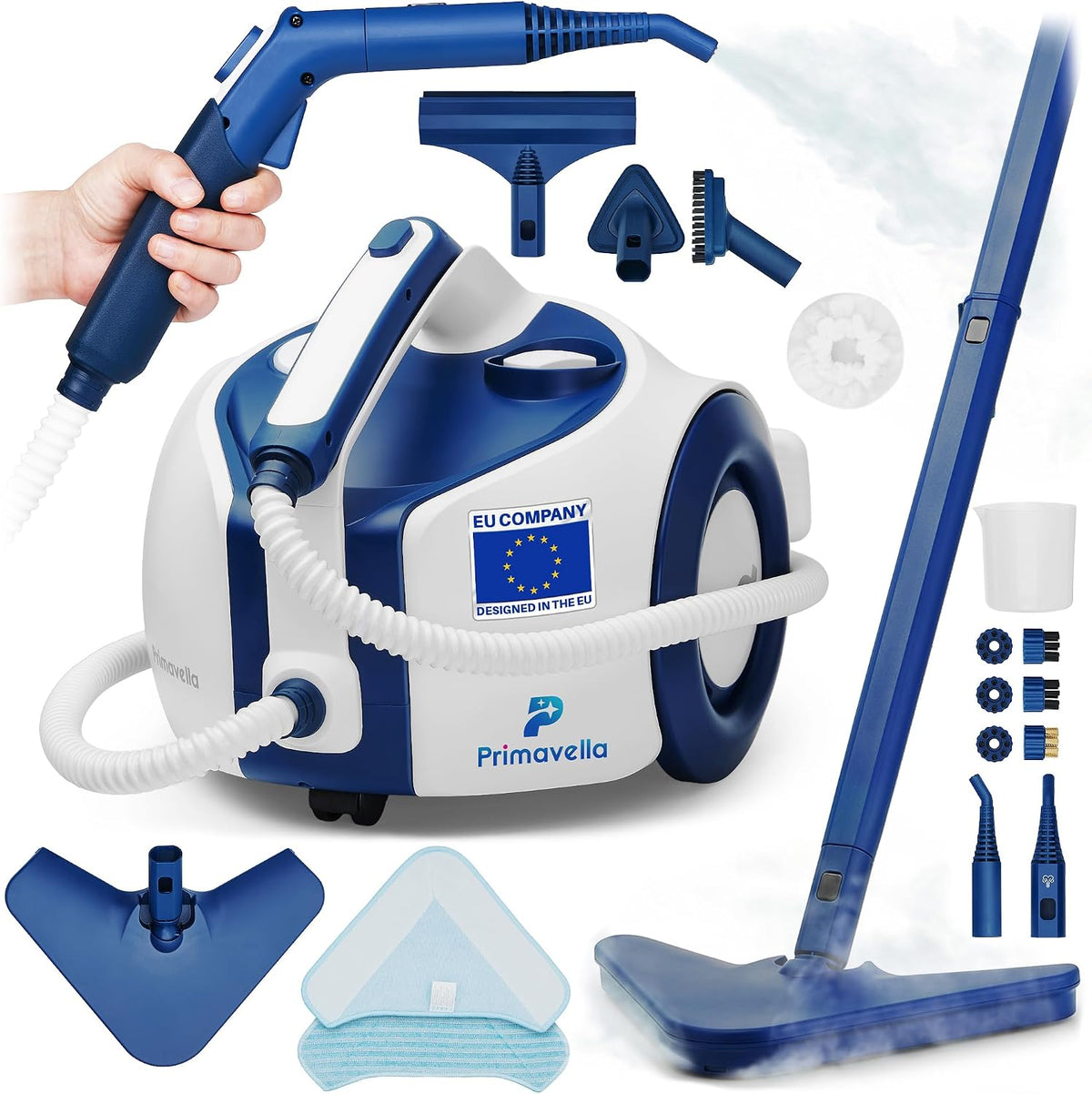 Primavella - Dampfreiniger - 1800 Watt, 1800-W-Dampfreiniger, Polsterreiniger, 45 Minuten, 3,5 bar, 11 Minuten, 1,5 l, 29 cm