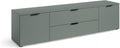 Kommode Lowboard Salbei Stella Trading, 180 × 47 × 40 cm (B/H/T), Moderner Fernsehschrank mit Schubladen und viel Stauraum
