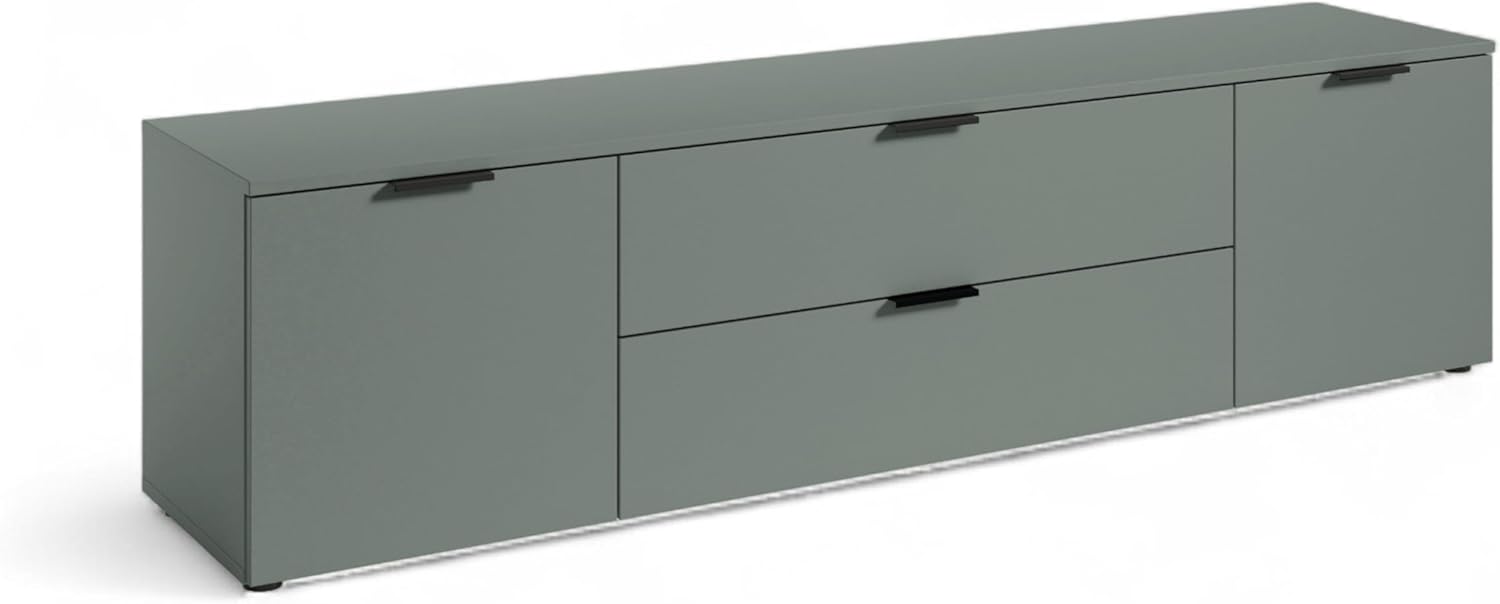 Kommode Lowboard Salbei Stella Trading, 180 × 47 × 40 cm (B/H/T), Moderner Fernsehschrank mit Schubladen und viel Stauraum