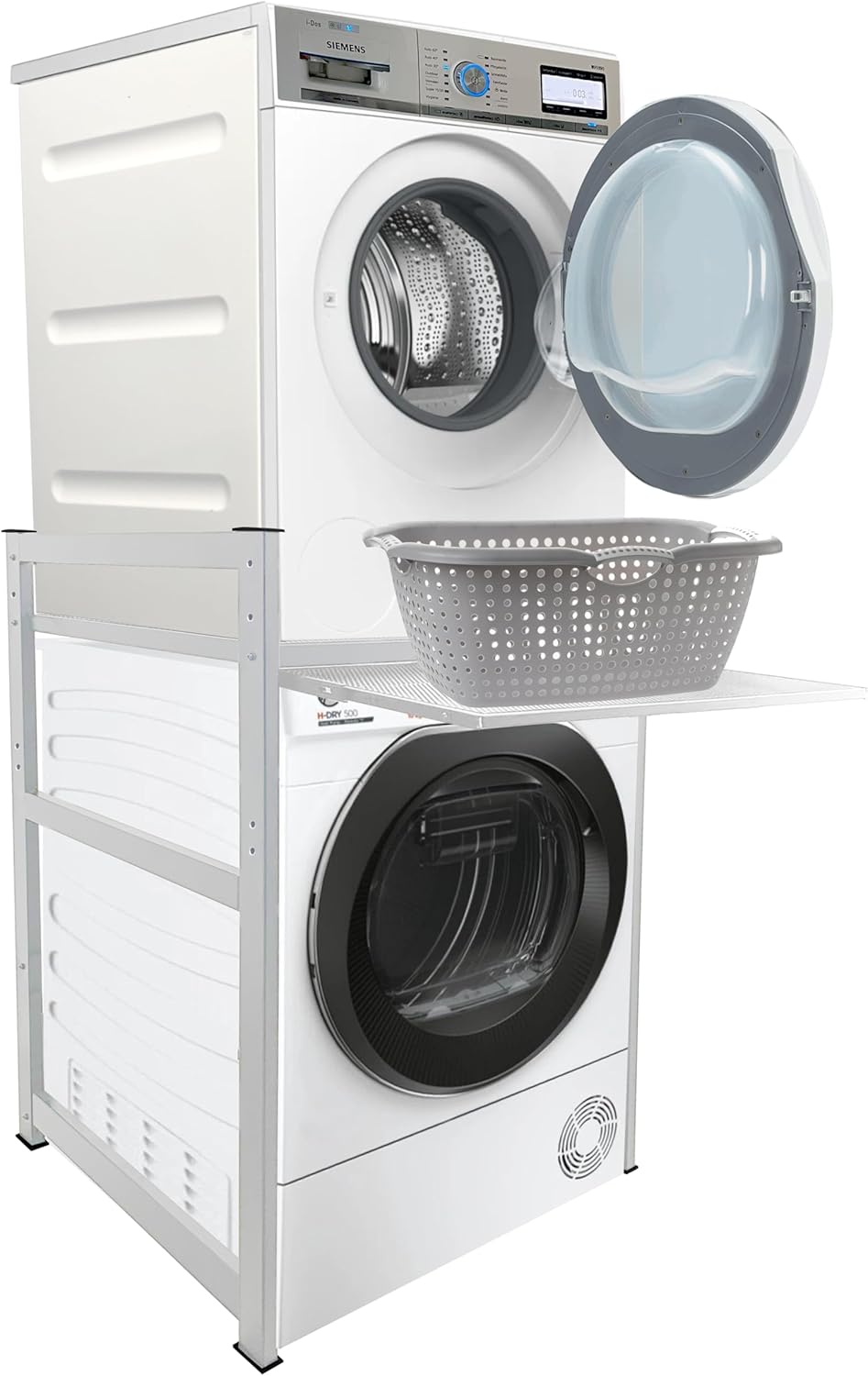 QUICK STAR Waschmaschinenregal 74 × 65 × 111 cm mit Auszug Weiss Standregal Trockner, 42 cm, 15 kg, 25 kg, 99 cm