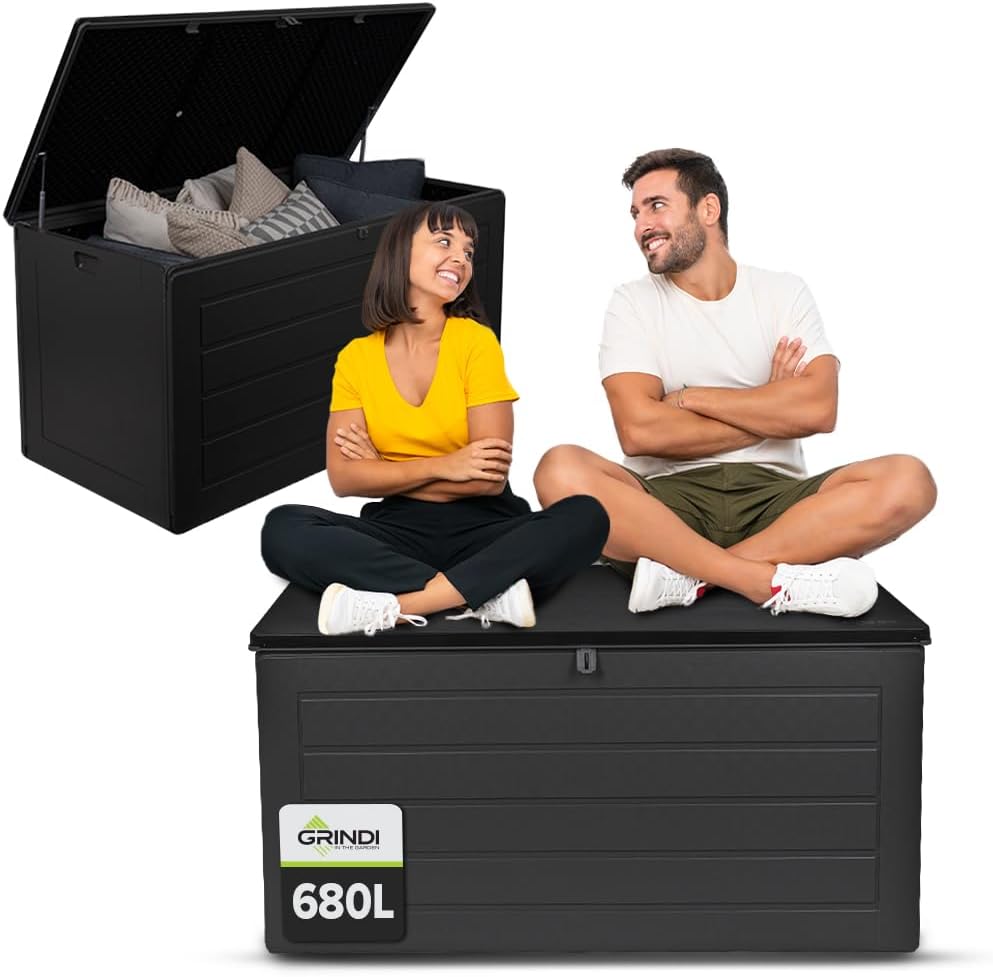 Grindi - Gartenbox 680 l - Auflagenbox wasserdicht Padda - Aufbewahrungsbox mit Deckel, Spielzeug, Gartenschrank, Kunststoff