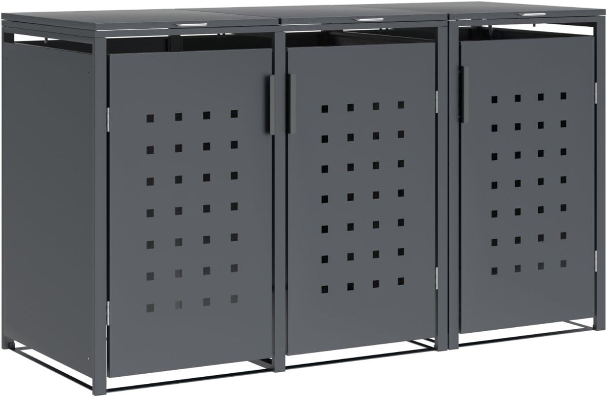 DEGAMO Mülltonnenbox 3-er Mülltonnenhaus Trier für 3X Tonnen 120 und 240 Liter, Automatisch, 116 cm, Edelstahl
