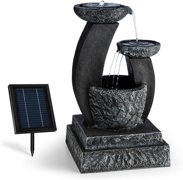 Blumfeldt Fantaghiro Zierbrunnen mit Wasserspiel - Gartenbrunnen, Automatisch, 2000 mAh, 3 W, LED