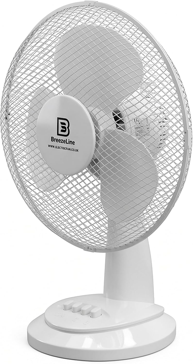 Breezeline Tischventilator, 30 cm, für Büro Küche und Schlafzimmer, Oszillation, Weiß