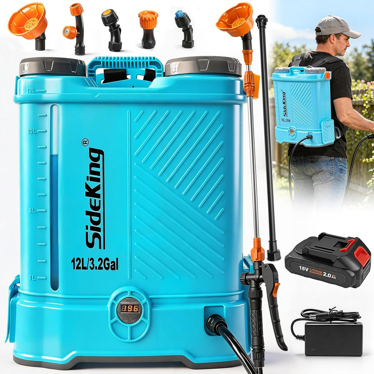 SideKing Akku Drucksprüher 12 l, Praktisch, 18 V, 180 l, 5,5 Bar