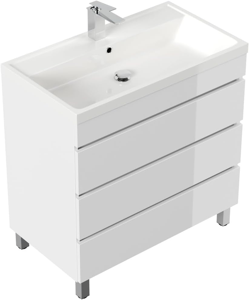 Magnolia Home Stand Badmöbel Via 80 SoftClose mit DREI grifflosen Schubladen Farbe Weiss, Badunterschrank, 44,7 cm