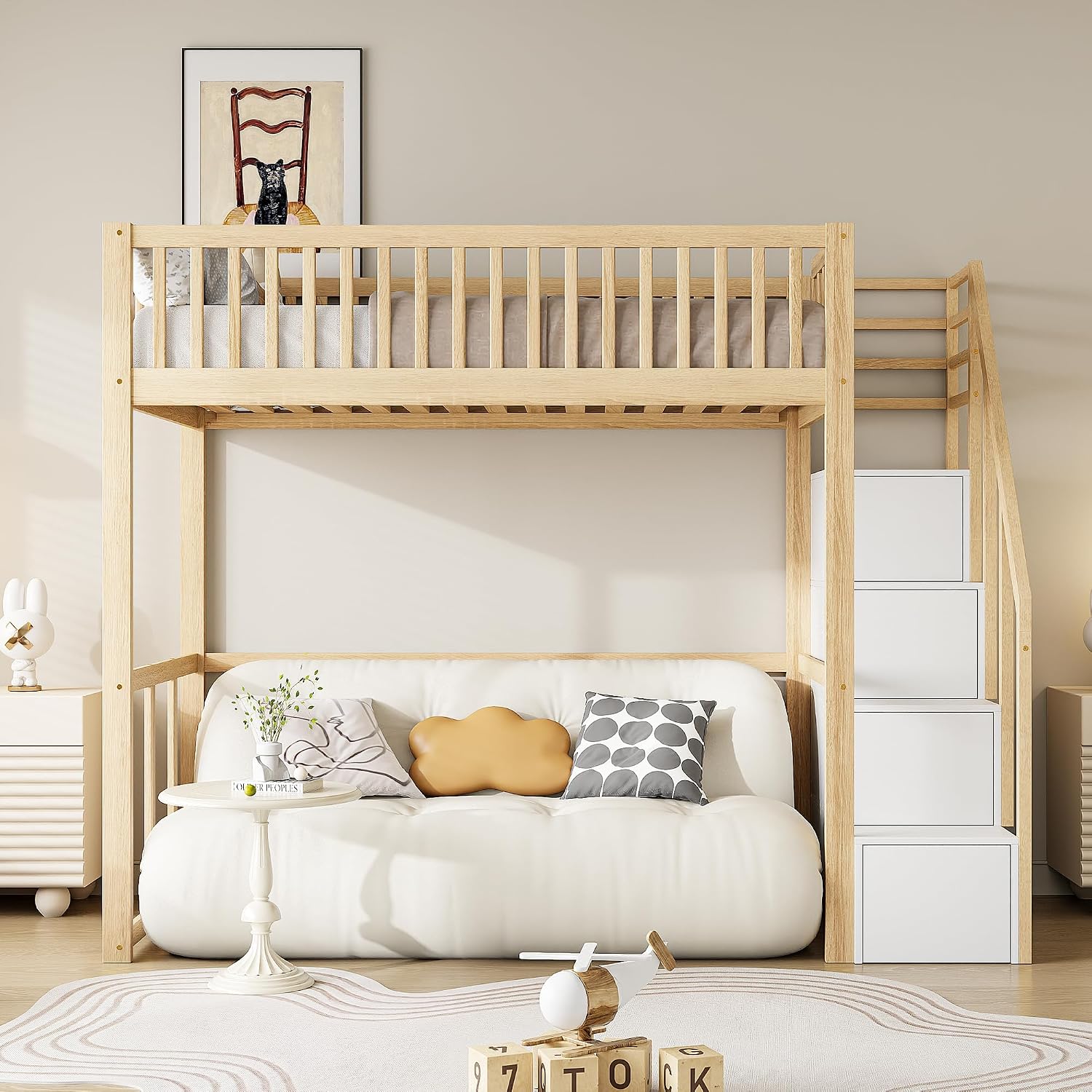 Moimhear Hochbett 90 × 200 cm mit Sicherheits-Aufbewahrungsleiter, Spielzeug, Matratze, Schlafzimmer, 140 cm, 180 cm