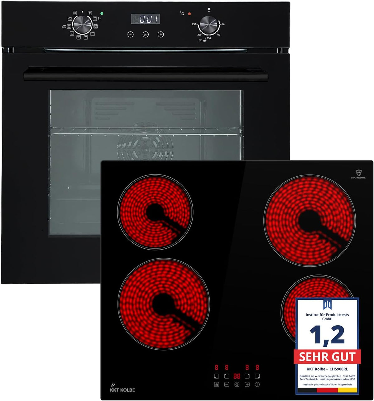 KKT KOLBE Autarkes Herdset, Einbaubackofen, Großflächengrill, 60 cm, 59 cm, LED