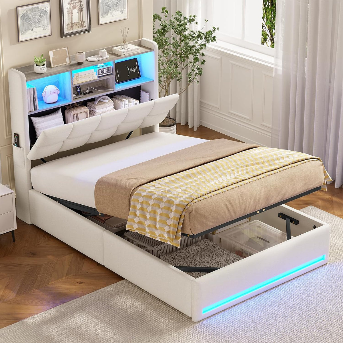 AOGLLATI Polsterbett, Kinderbett, Matratze, Schlafzimmer, 300 kg, 6 cm, 200 l, 400 kg, LED-Beleuchtung
