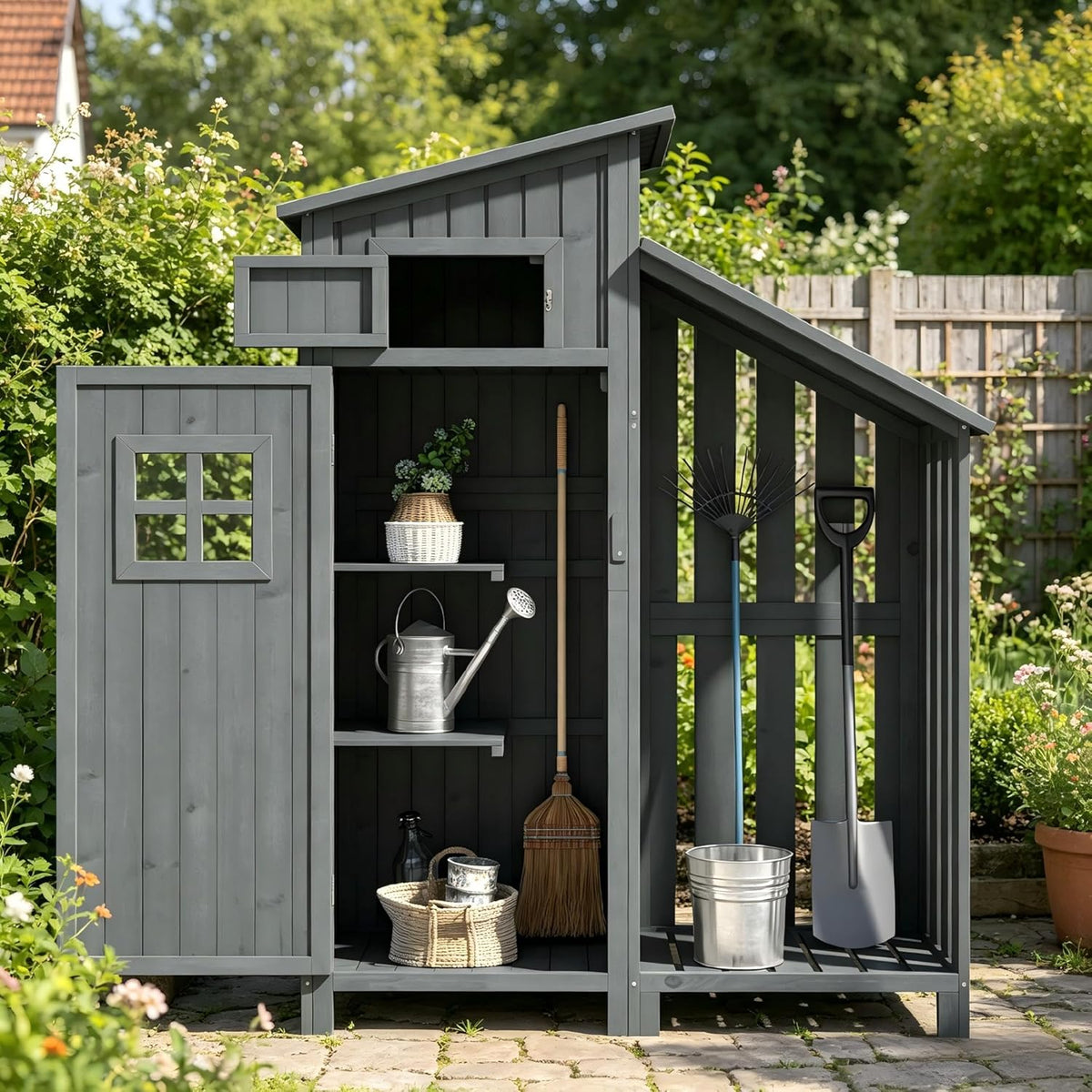 Su & Chan Legence Holzgerätehaus mit großem Stauraum, Gartenschrank, 60 kg, 174 cm