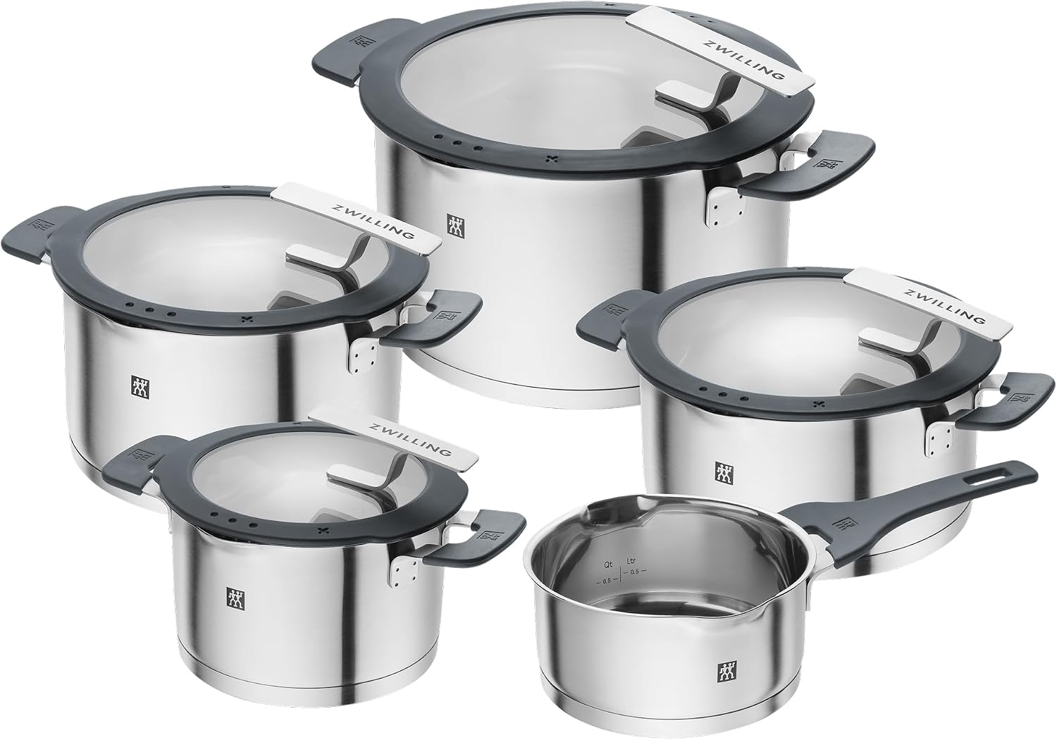 ZWILLING Simplify Kochtopf-Set 5-teilig, Backofen, 16 cm, 2 l, 20 cm, 3,5 l, 24 cm, Edelstahl, Grau