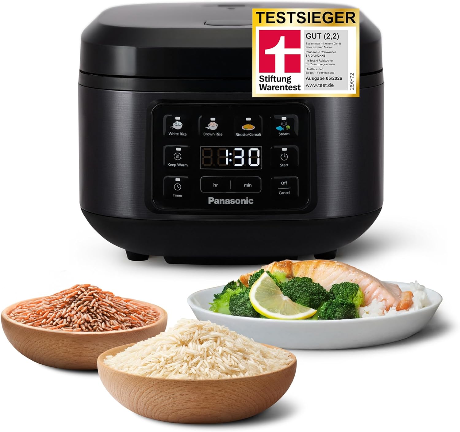 Panasonic SR-DA152KXE Automatischer Reiskocher mit Dampfgarer, 5 Stunden, 37 Minuten, Weiß