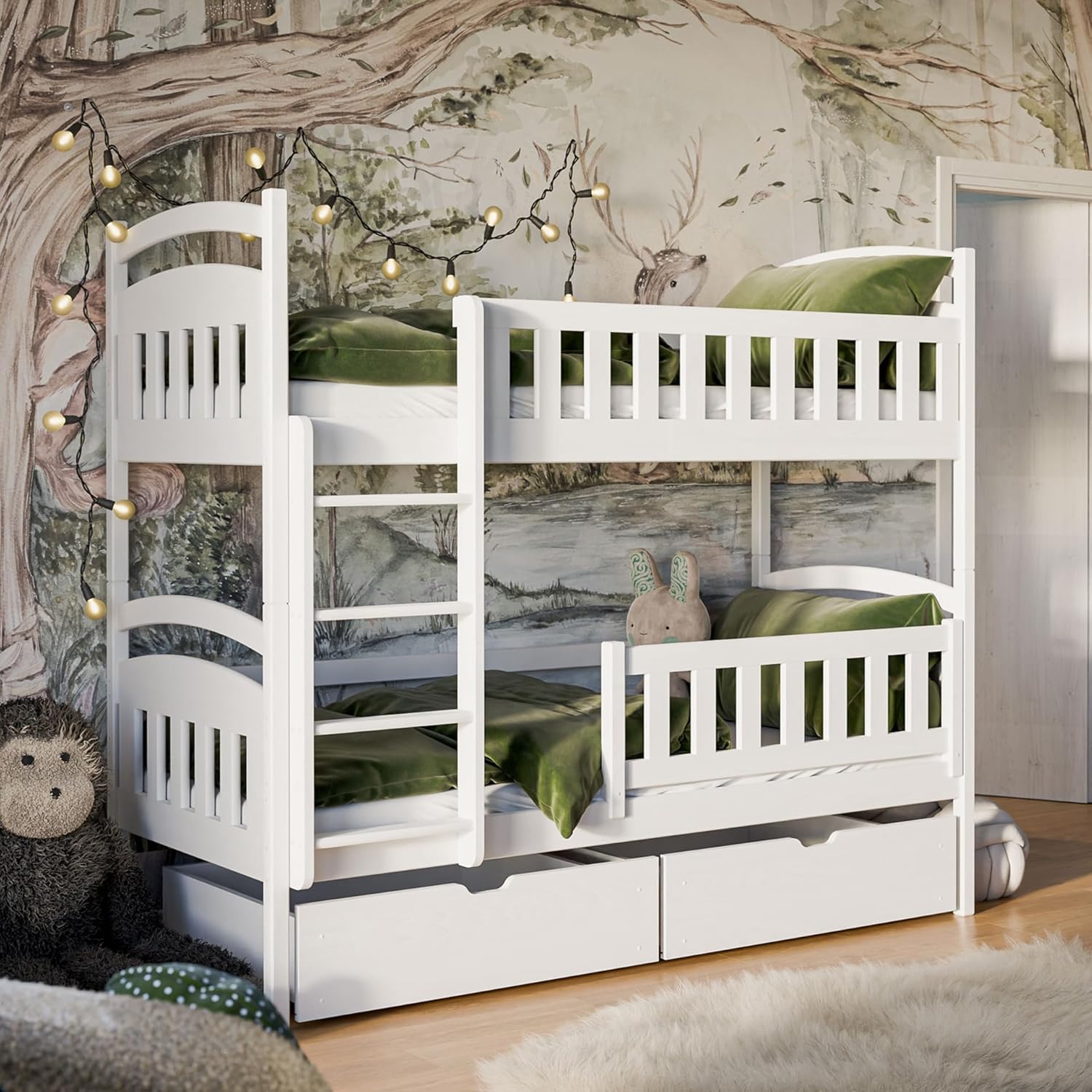 Kids Collective Hochbett 90 × 200 cm Etagenbett mit Zwei Schubladen, Funktionsbett, Kinderbett, 100 kg