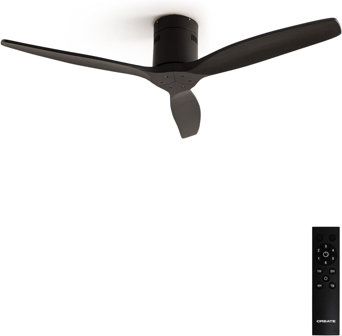 CREATE / WINDCALM M/Deckenventilator ABS Schwarz mit Fernbedienung/ 40 W, Automatisch, Schlafzimmer, 8 Stunden, 132 cm, 4 Stunden, WLAN