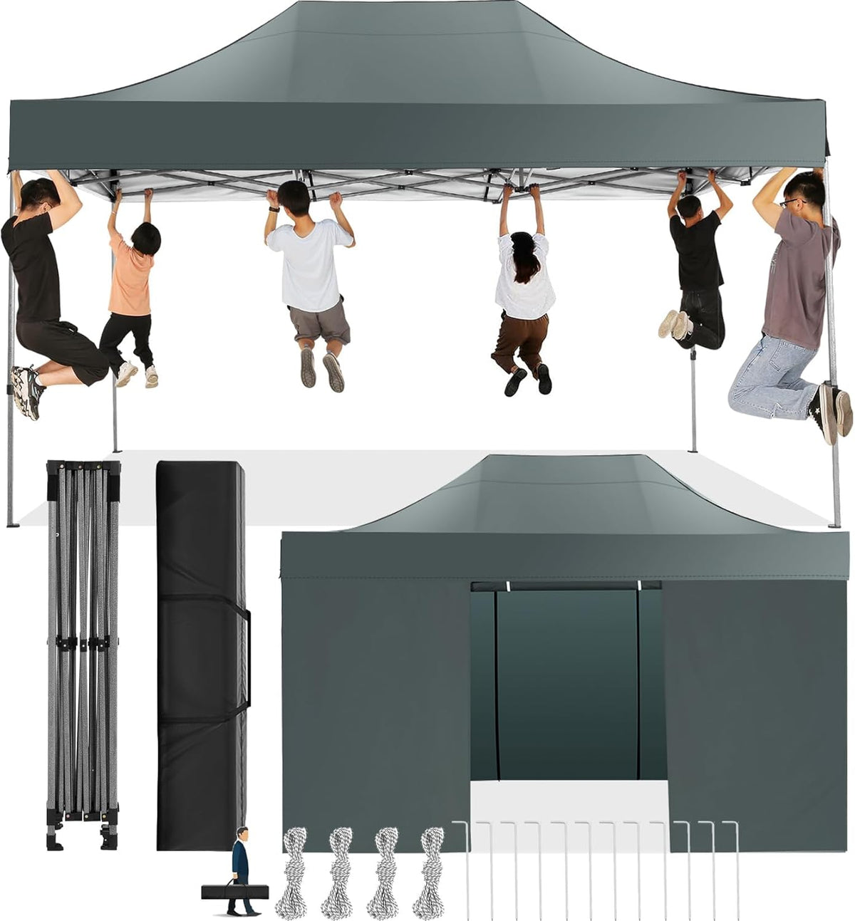 COBIZI Faltpavillon 3 × 4,5 Wasserdicht Stabil Winterfest mit Seitenwand, Gartenpavillon, Camping, 304 cm, 119,7Zoll, 314 cm, 123,6Zoll, 322 cm