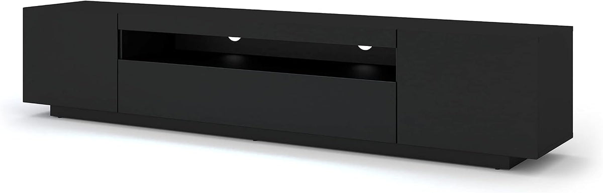 BIM Furniture Lowboard TV 200 cm - Universell Sideboard mit Laminierten Fronten, TV-Schrank, Fernsehschrank, 16 mm, 37 cm, LED-Beleuchtung, Schwarz