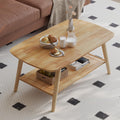 ZKIODV Couchtisch Holz mit 2 Ablagen, Holztisch, Wohnzimmertisch, 100 kg, 100 cm, LED, Massivholz
