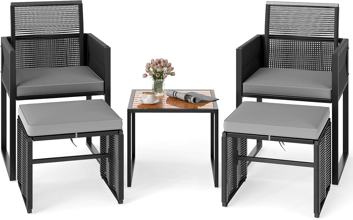 COSTWAY 5tlg. Rattan Gartenmöbel Set, Tisch, 180 kg