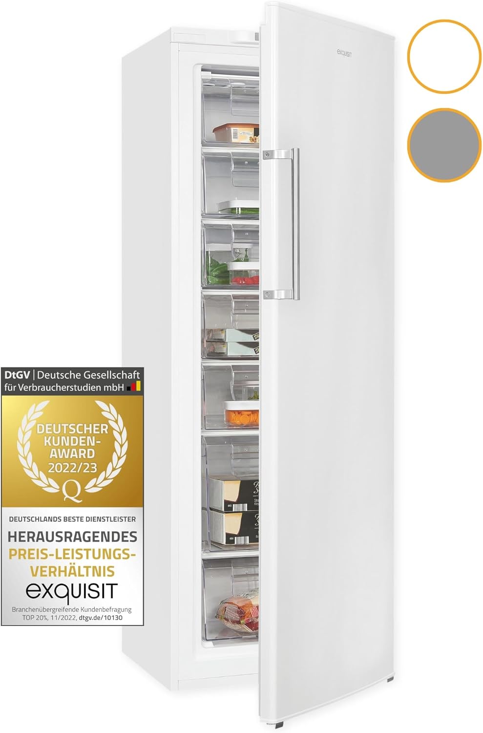 Exquisit GS280-HE-040D Gefrierschrank - 242 Liter Tiefkühlschrank in Weiß, Standgefrierschrank, 59,0 cm, 242,0 l, 18 °C, Elektronische Steuerung