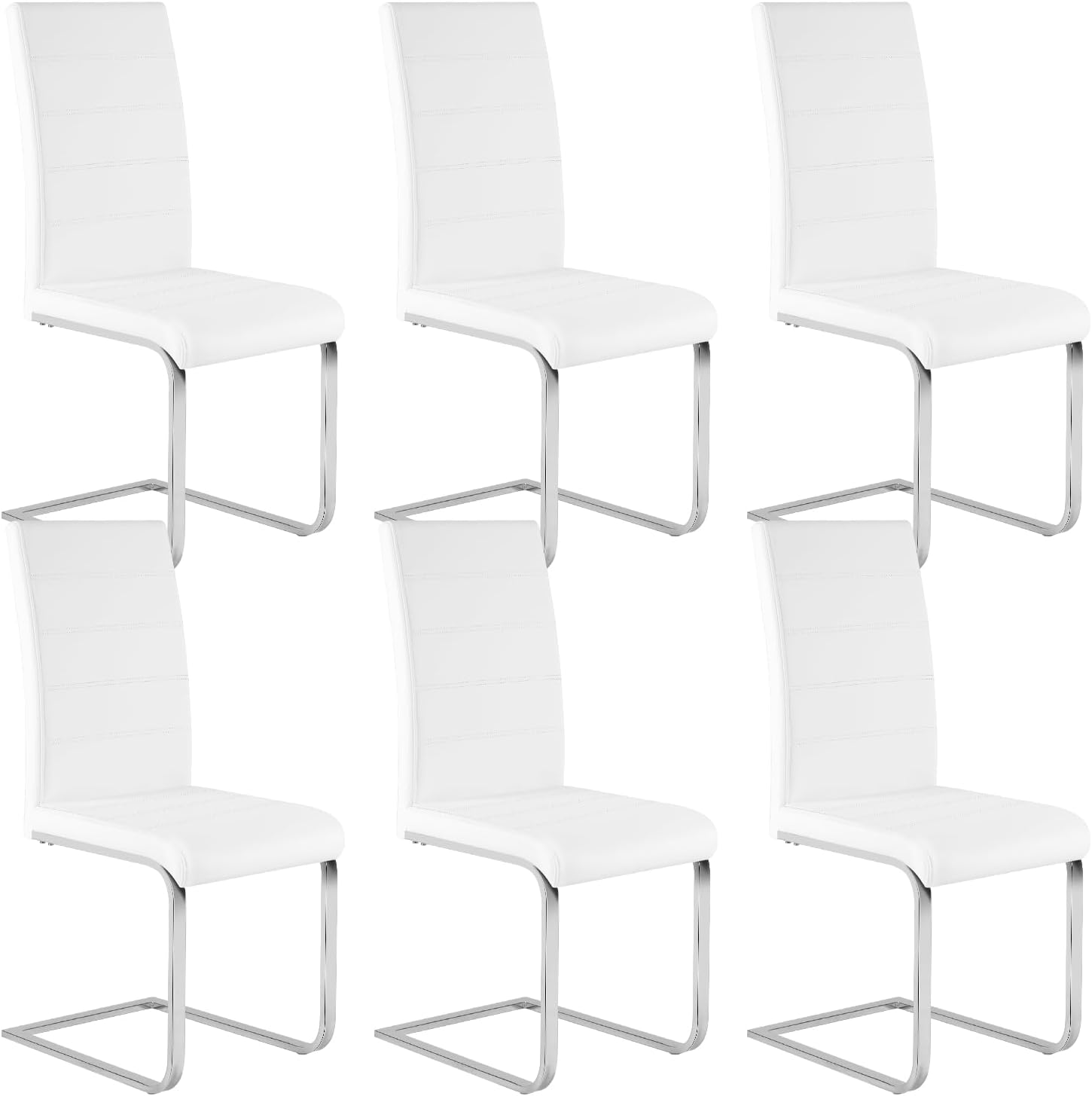 WOLTU Esszimmerstühle 6er Set, BH378ws-6, Kunstleder, für Esszimmer Esstisch Küche Wohnzimmer Büro, Schwingstuhl, Freischwinger Stuhl, Polsterstuhl