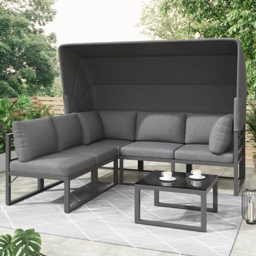 Merax Garten Loungesessel Set, Dreisitzer-Sofa, Einzelsessel, Outdoor, 9 cm, 30 Minuten, 145 cm, 72 cm