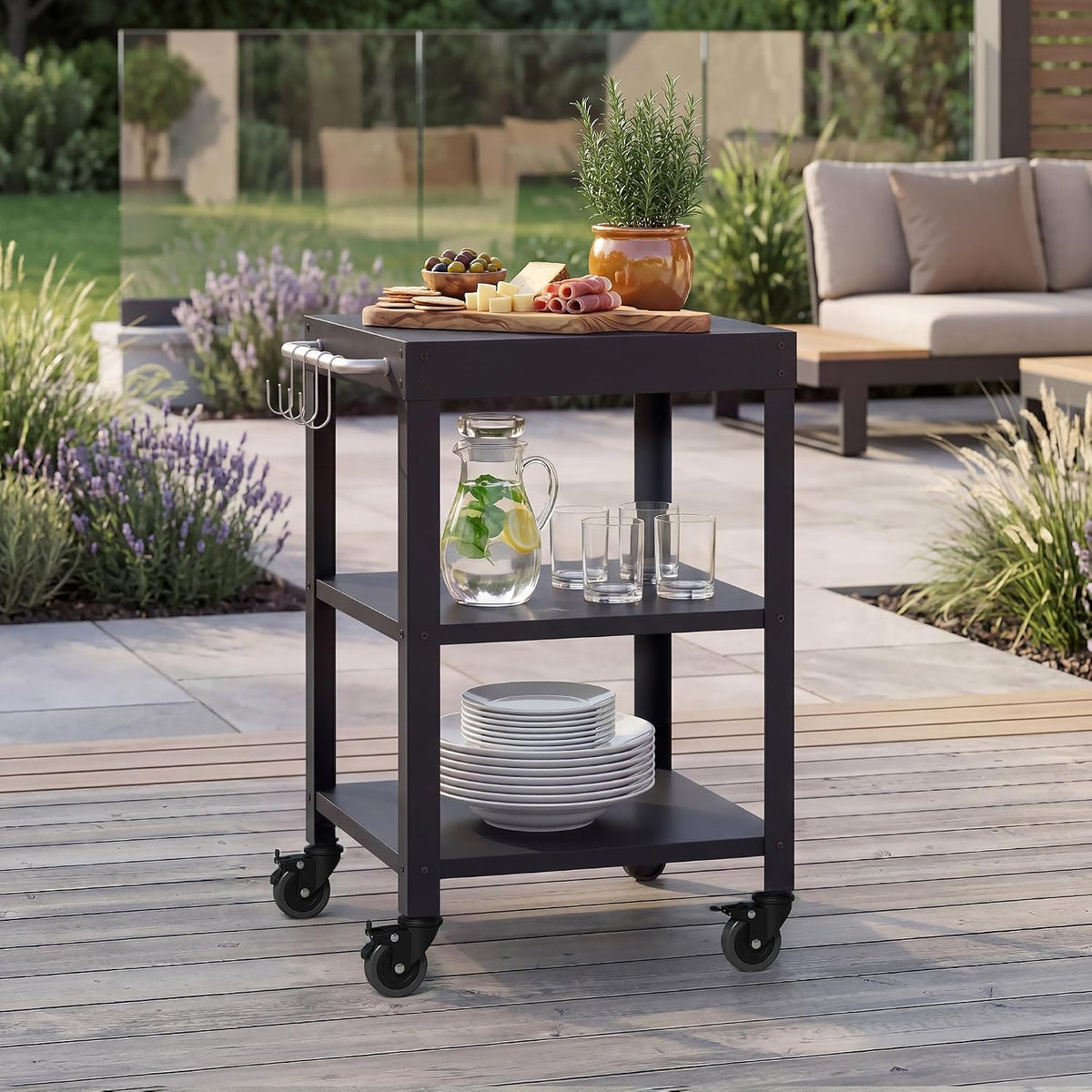 Casa.pro Outdoor Servierwagen Bolognano Garten Rollwagen Stahl 81 × 50 × 50 cm