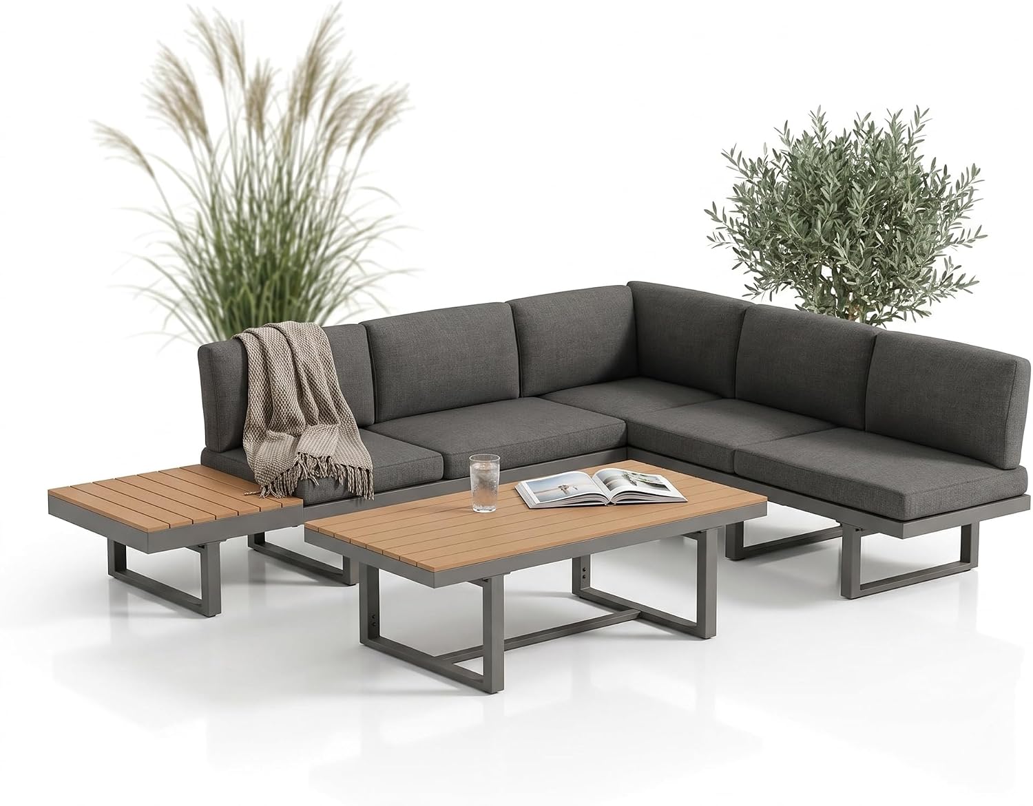 Mucola Gartenmöbel Set Aluminium Essgruppe mit 5-Fach verstellbare Rückenlehnen, Sofa, Tisch, 71 cm
