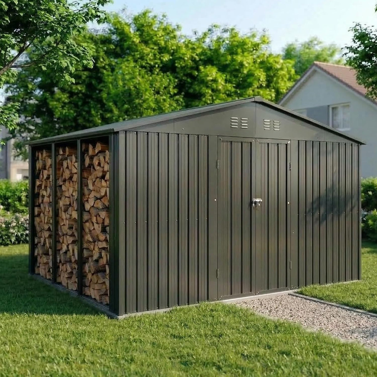 Albatros Gerätehaus 4XL Anthrazit RAL 7016 387 × 326 × 204 cm (25,7m3) mit Fenster und, 333 cm