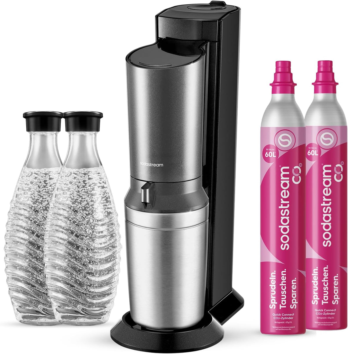 SodaStream Crystal 3.0 Wassersprudler mit 2x Quick-Connect CO2-Zylinder und 2x, Tisch