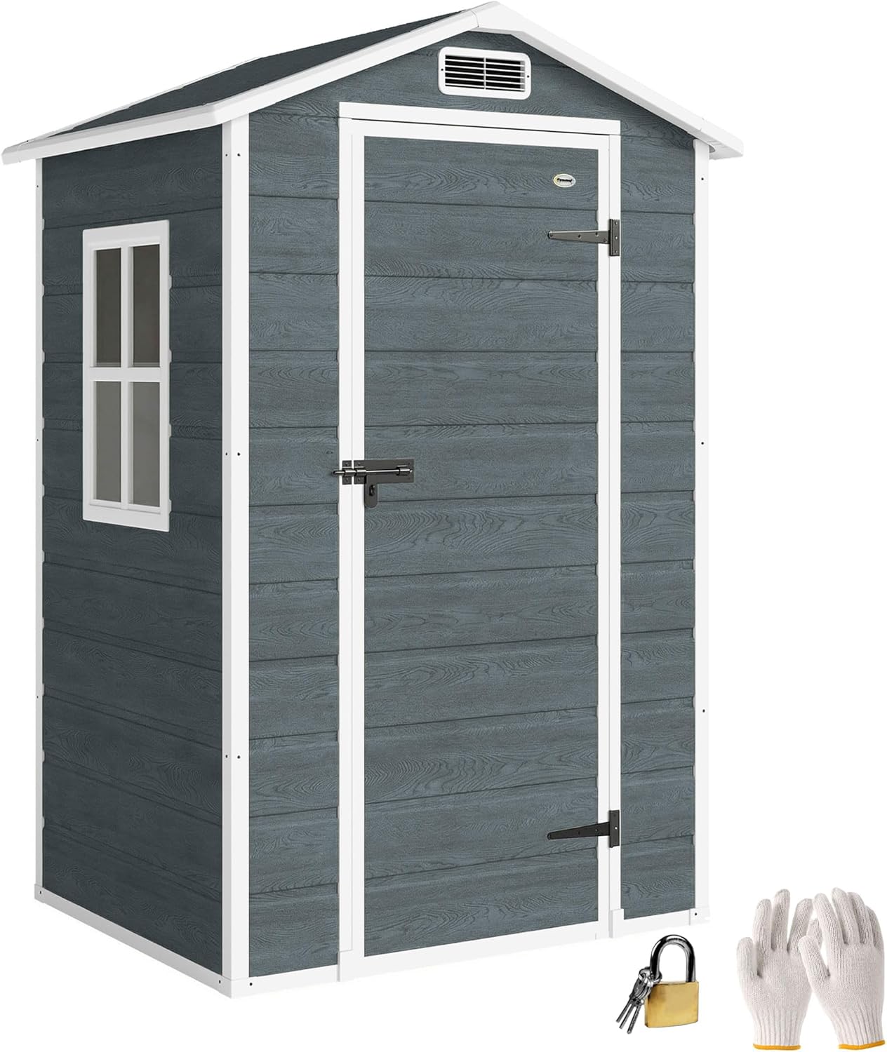 Outsunny Gerätehaus 1,1 m2 Geräteschuppen mit Holzoptik Fenster 128 × 104 × 196 cm, 84 cm, 40 kg, Kunststoff