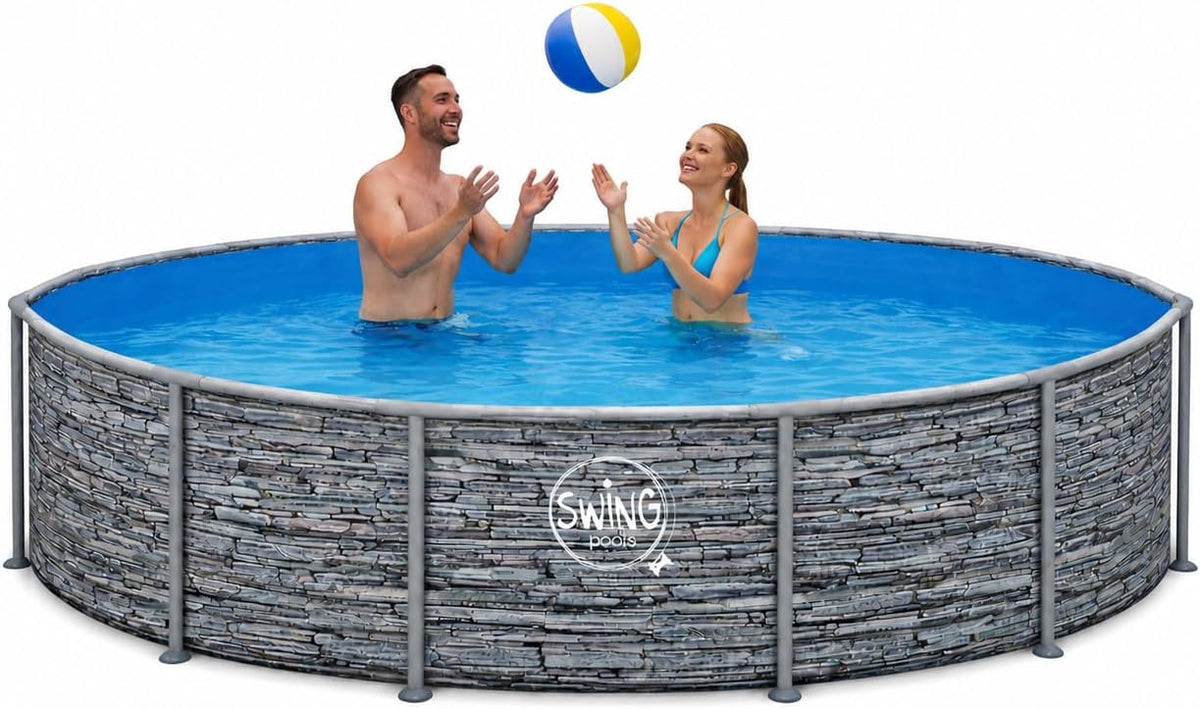 HAF - Swing Frame Pool rund Stein-Optik (Ø 366 cm, Terrasse, 30 Minuten, 91 cm, 32 mm
