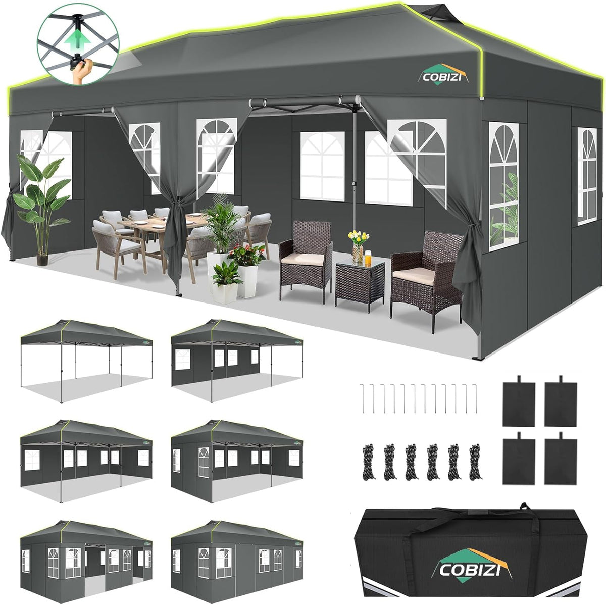COBIZI Faltpavillon 3 × 6 Pavillon wasserdicht Winterfest, Gartenpavillon, 262.2 cm, 280.2 cm, 298.2 cm