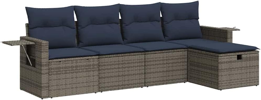 VidaXL 5-TLG. Garten-Sofagarnitur mit Kissen Grau Poly Rattan, Gartensofa, Spielzeug, 34 cm, 110 kg, Kunststoff
