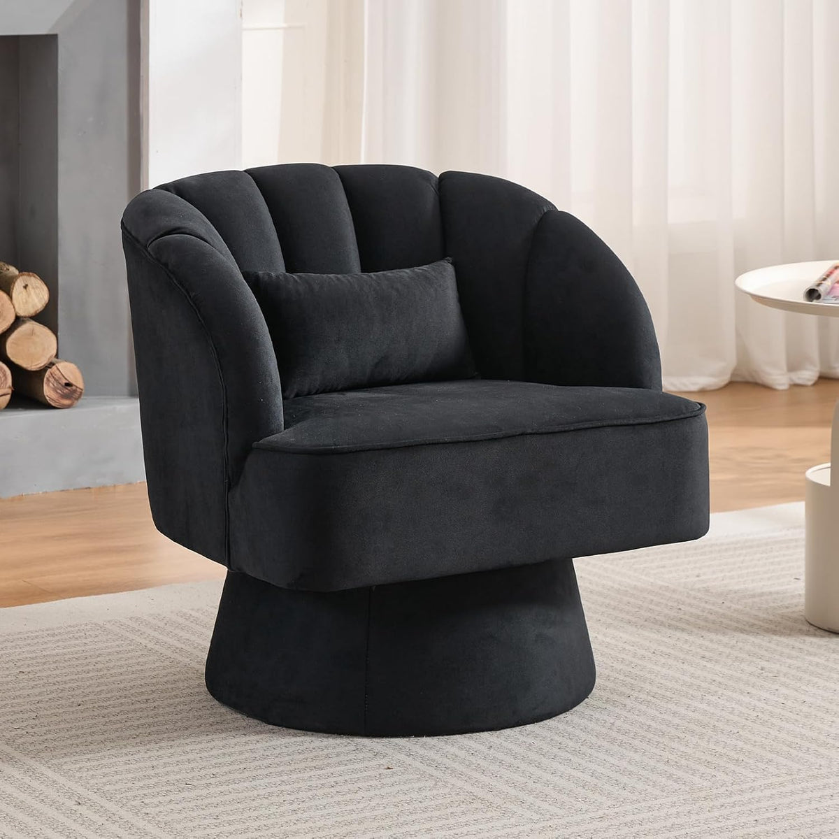 Sessel Moderner Dreh OPULENTHOME, 360 Grad Samt gepolsterter Sessel, bequemer runder Sessel für Wohnzimmer, Schlafzimmer, Leseecke, Schwarz