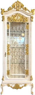 CasAmin Home & Living Baroque Style Display Cabinet: White Wood & Gold Leaf Showcase, Schrank, 12 cm, Weiß