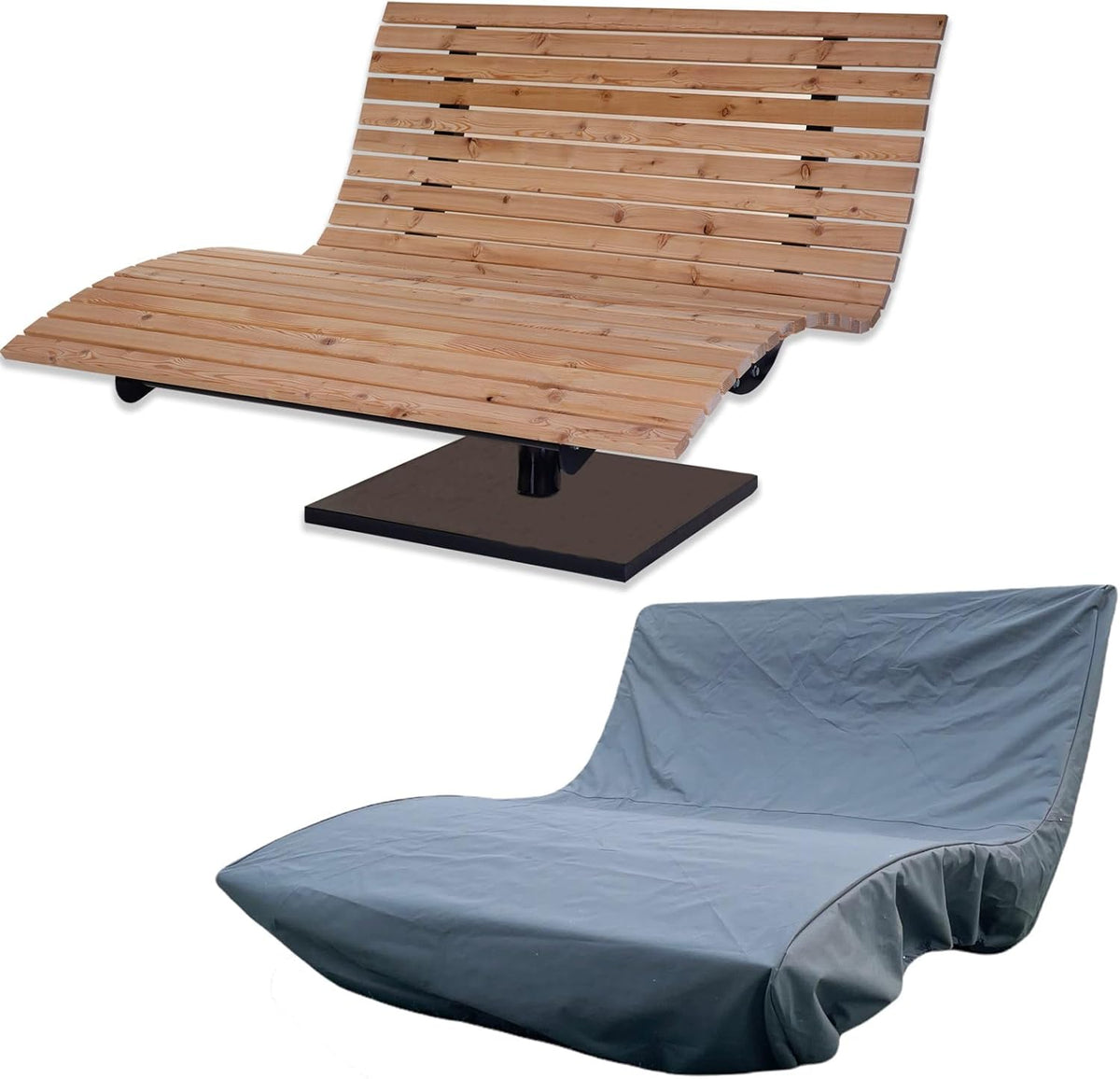 Terrassen Sitzmöbel Waldsofa Swing Schutzhülle SCALANT, für 2-3 Personen, drehbar 360°, Holzliege für den Garten, Holz/Schwarz, Edelstahl