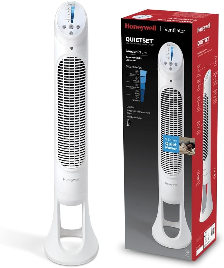 Honeywell QuietSet Oszillierender Turmventilator, Schlafzimmer, 8 Stunden