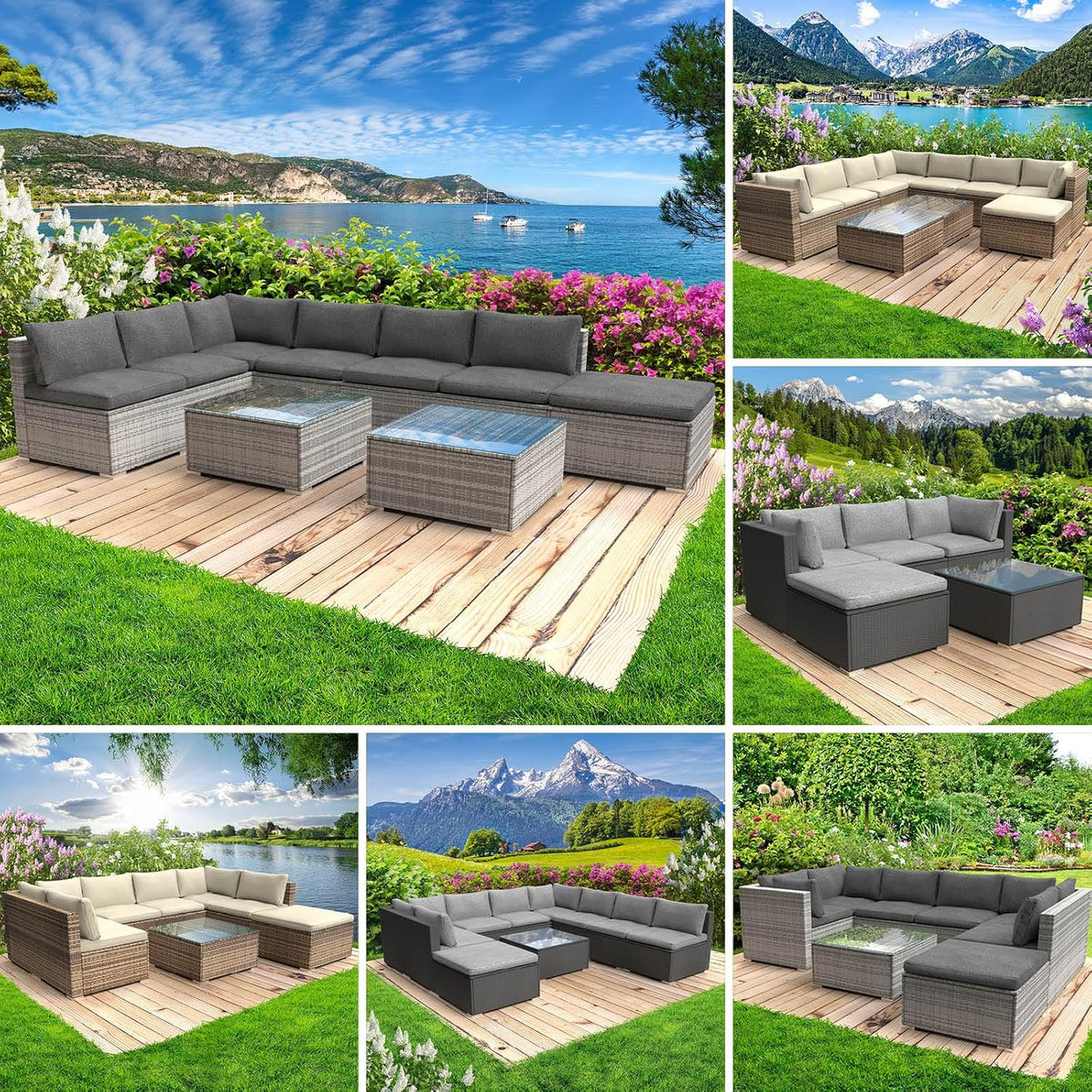 BRAST Gartenmöbel Lounge Set, Optisch, 2-Sitzer-Sofa, 37 cm, 46 cm, 65 cm, Aluminium