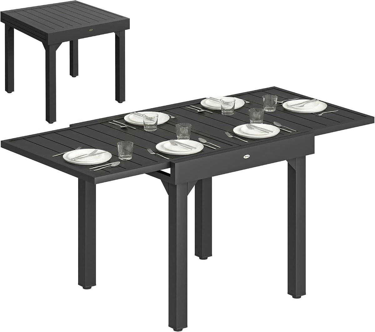 Outsunny Gartentisch Ausziehbarer 80/160 × 80 cm Aluminium Esstisch für 4-6 Personen, Terrassentisch, Balkontisch, 70 kg, 25 kg