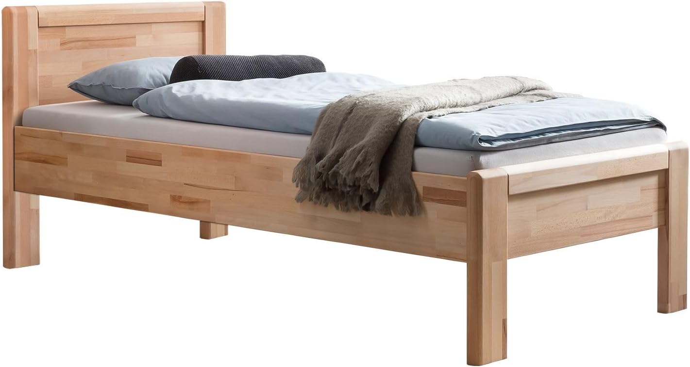 Bettgestell Ewen Seniorenbett Massivholz 90 200 HOMELIV., 48 cm Einstiegshöhe, Belastbarkeit: 160 kg, 200 cm, Auflageleisten, Natur