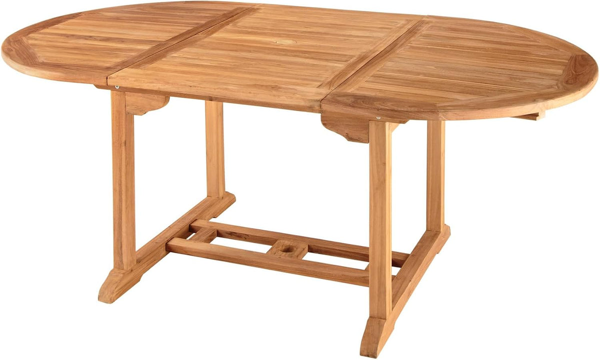 Riess-ambiente.de Ausziehbarer Gartentisch Empire Teak 120-180 cm Natur Teakholz oval, Outdoor-Esstisch
