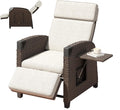 Liege Relax Liegesessel Amopatio, Beige Sitzkissen & Dunkelbraun Rattan, Rattan Sonnenliege mit Verstellbar Rückenlehne und Klapptisch, Polyrattan
