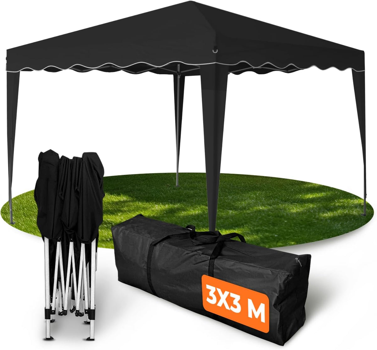 Kronenburg Faltpavillon wasserdicht Dachmaß 3 × 3 m UV Schutz 50+ Pavillon in Schwarz, Camping, 5 MINUTEN, 21 cm, 13,6 kg