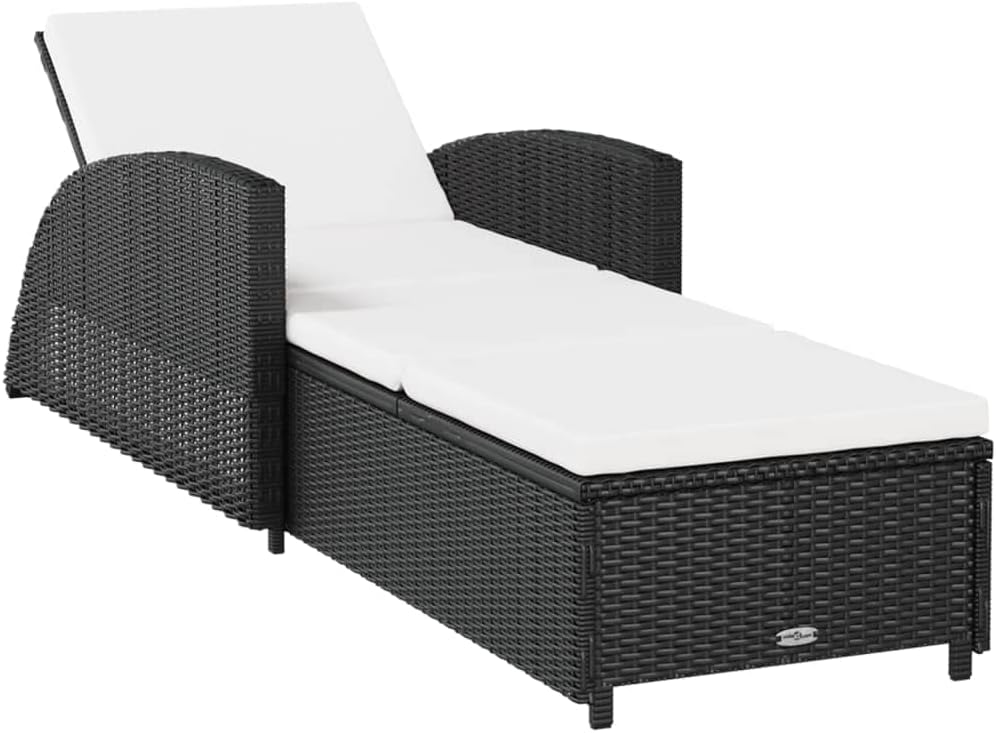 VidaXL Sonnenliege mit Cremeweißer Auflage Gartenliege Liege Rattanmöbel Gartenmöbel, Liegestuhl, Terrasse, 67 cm, 54 cm, 28,5 cm, Schwarz