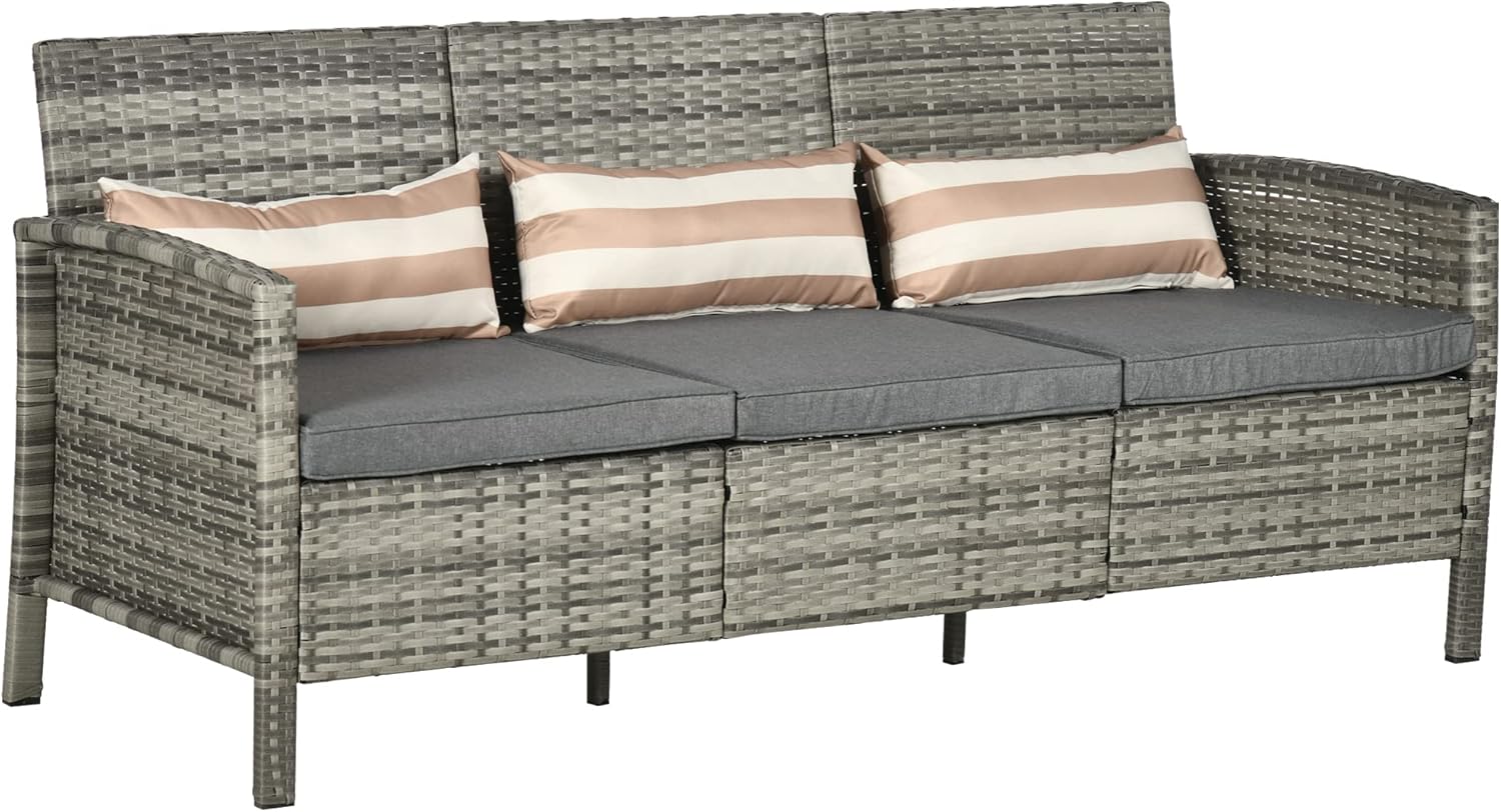 Outsunny Rattan Sofa mit Kissen, Gartensofa, Loungesofa, Terrasse, 330 kg, Kunststoff